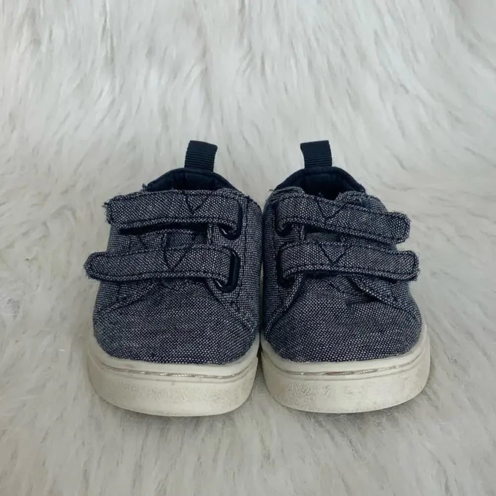 Toms Tiny Denim Lenny Navy Slub Chambray Toddler Strap Sneaker Size 2C